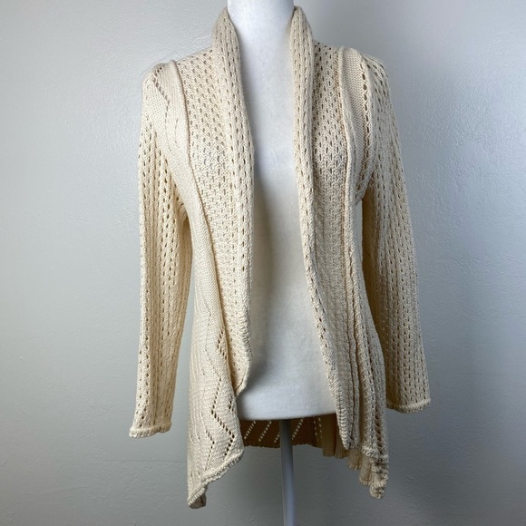 PURE Handknit Cream Open Front Crochet Sweater Cardigan Women’s Small/Medium - Picture 15 of 15